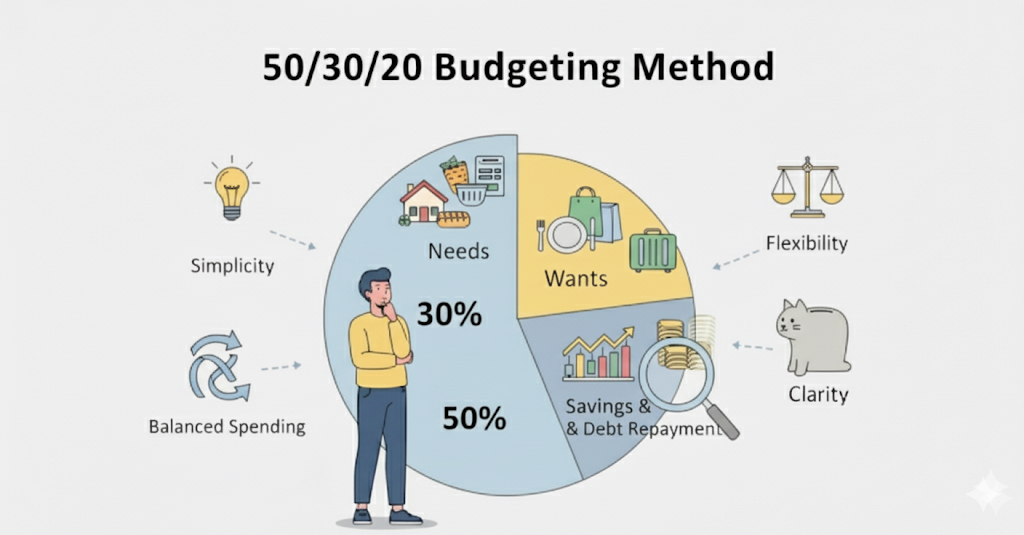 Simple budgeting rule for beginners using the 50/30/20 method