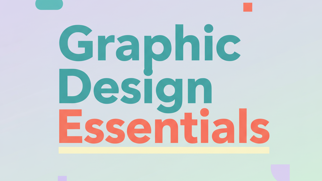 Text graphic reading “Graphic Design Essentials” in bold colored typography on a soft gradient background.